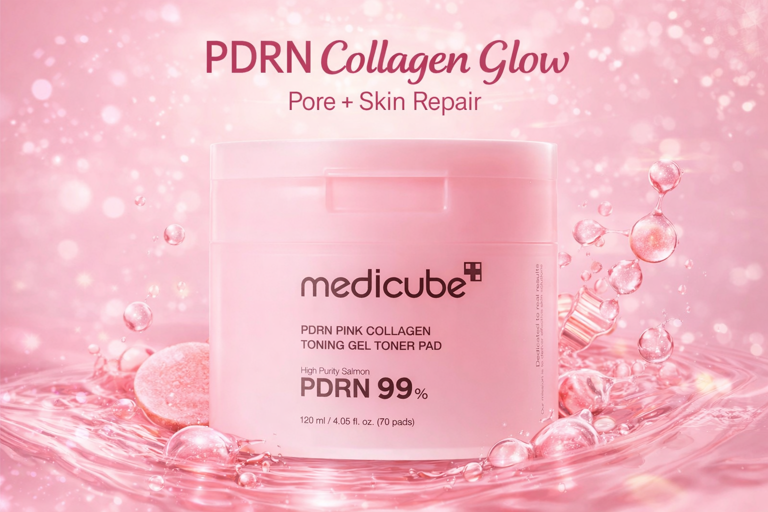 Medicube – PDRN Розов колагенов тонизиращ гел тоник тампон, 120 мл (70 бр.)